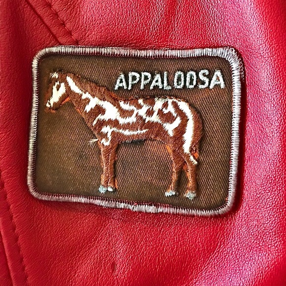 Red leather biker jacket vintage racing varsity patches moto motorcycle … - Picture 11 of 11